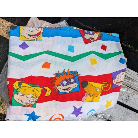 Vintage 1997 Nickelodeon Rugrats Twin Flat Bed Sheet Springs Tommy Angelica - Picture 1 of 9